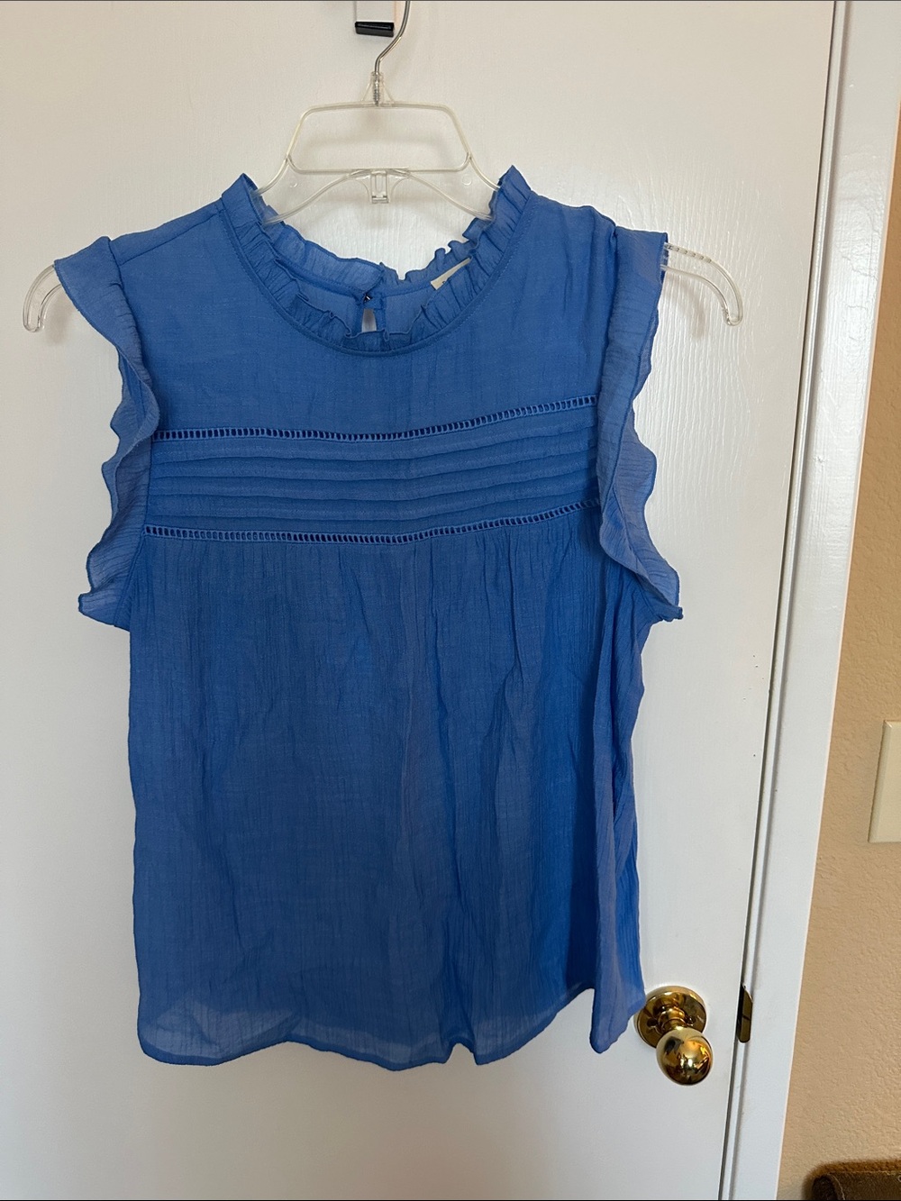 Sleeveless Blue Ruffle-Trim Camisole